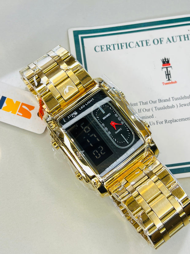 ساعة سكيمي 3 تايم الذهبية