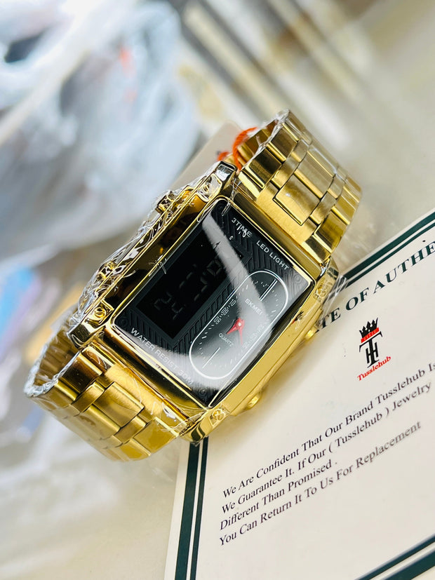 ساعة سكيمي 3 تايم الذهبية