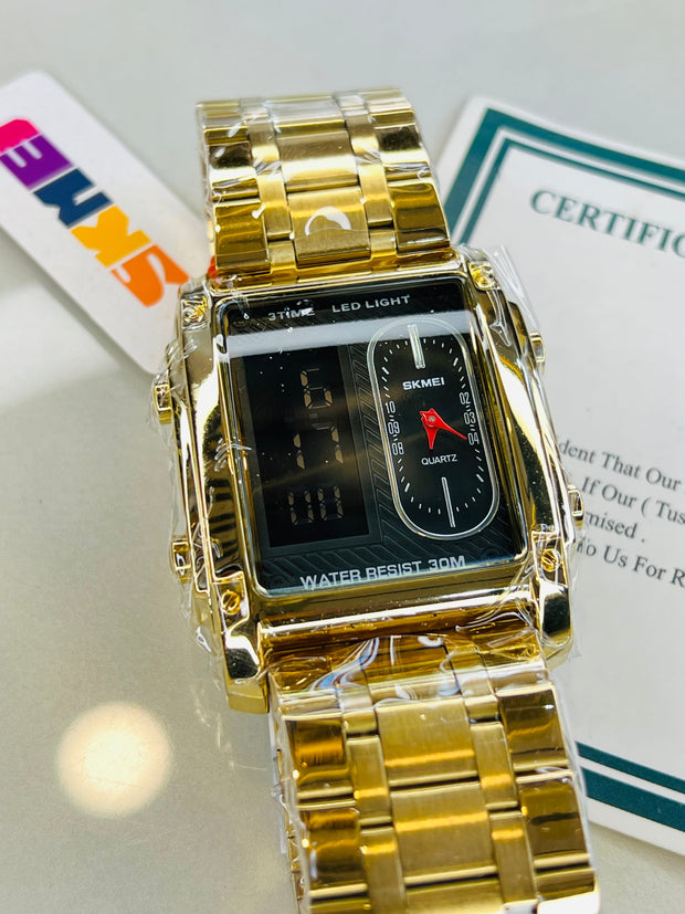 ساعة سكيمي 3 تايم الذهبية