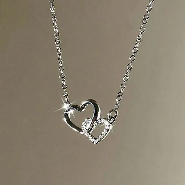 Silver Color Love Heart Pendant Necklace