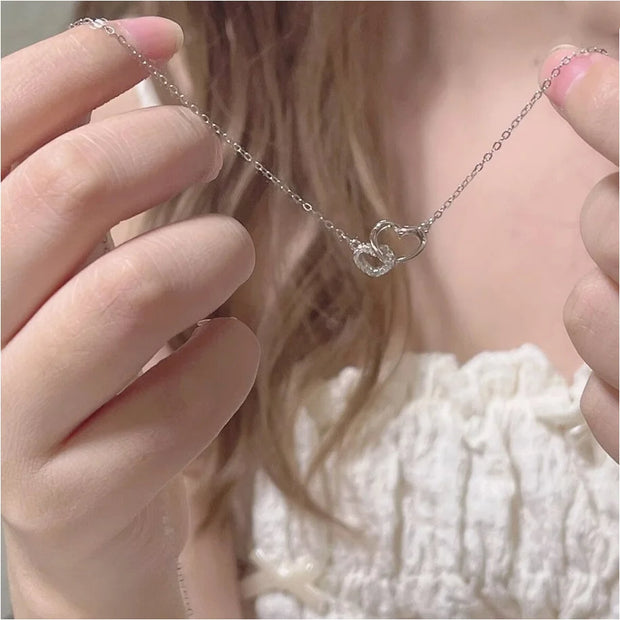 Silver Color Love Heart Pendant Necklace